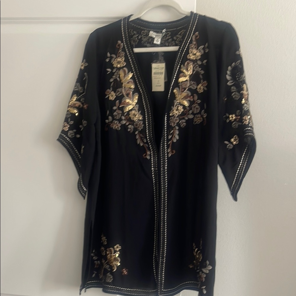 Coldwater Creek Embellished Black and Gold Tunic